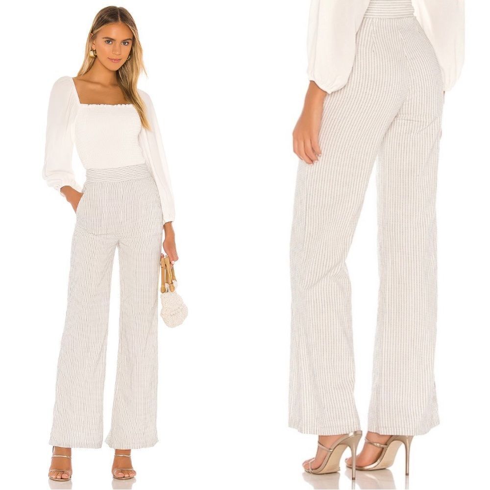 TULAROSA Boswell Cotton High Rise Wide Leg Trouser Pant Striped Ivory Medium NEW